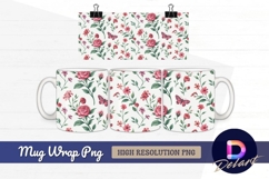 Floral watercolor pattern roses and butterflies Mug Wrap PNG Product Image 1