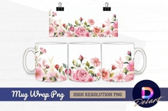 Pink floral watercolor illustration Mug Wrap PNG Product Image 1
