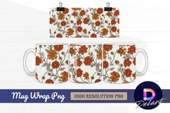 Floral pattern with orange and brown flowers Mug Wrap PNG Product Image 1