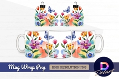 Watercolor floral arrangement butterflies Mug Wrap PNG Product Image 1