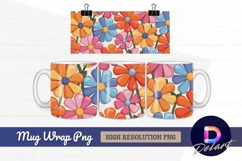 Retro floral pattern colorful daisy flower Mug Wrap PNG Product Image 1