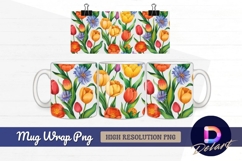 Colorful tulips and flowers seamless pattern Mug Wrap PNG Product Image 1