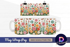 Colorful garden border with butterflies Mug Wrap PNG Product Image 1
