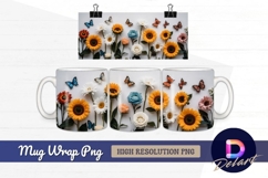 Floral arrangement with butterflies Mug Wrap PNG Product Image 1