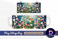 Colorful daisy meadow floral Mug Wrap PNG Product Image 1