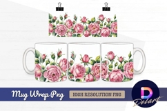 Pink watercolor roses seamless border Mug Wrap PNG Product Image 1