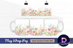Delicate pink flowers and green leaves Mug Wrap PNG Product Image 1