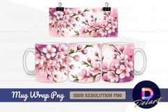 Watercolor cherry blossom floral spring Mug Wrap PNG Product Image 1