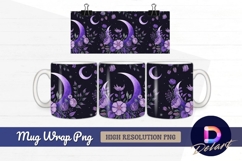 Purple floral crescent moon watercolor Mug Wrap PNG Product Image 1