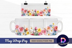 Spring paper flowers on white wood Mug Wrap PNG Product Image 1