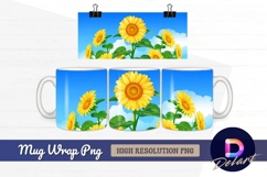 Cartoon sunflowers vector against blue sky Mug Wrap PNG Product Image 1