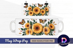 Paper sunflowers and butterflies mug design png Product Image 1
