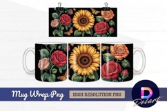 Sunflower roses butterflies Mug Wrap PNG Design Product Image 1