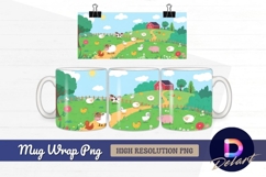 Cartoon farm animals on a green hillside Mug Wrap PNG Design Product Image 1