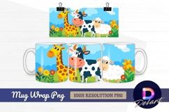 Cartoon farm animals in a sunny meadow Mug Wrap PNG Design Product Image 1