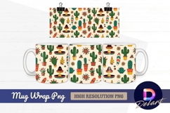 Mexican pattern with cacti sombreros and suns Mug Wrap PNG Product Image 1