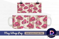 Pink cowboy hat pattern on wood Mug Wrap PNG Design Product Image 1