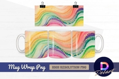 Watercolor rainbow waves with golden highlights Mug Wrap PNG Product Image 1