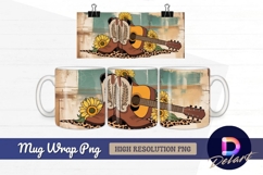 Cowboy boots guitar and sunflowers Mug Wrap PNG Design Product Image 1