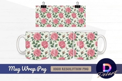 Watercolor rose and butterfly floral Mug Wrap PNG Product Image 1
