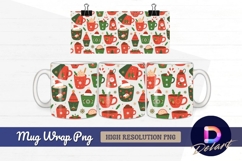 Festive christmas mugs seamless pattern Mug Wrap PNG Product Image 1