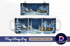 Snowy village winter night peaceful Mug Wrap PNG Product Image 1