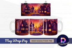 Spooky halloween cartoon village mug design png Product Image 1