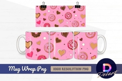 Donuts and hearts pink background mug design png Product Image 1