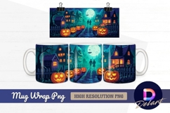 Halloween night haunted houses pumpkins mug design png Product Image 1