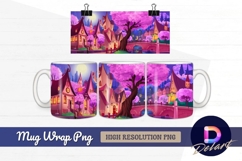 Cartoon fantasy town with cherry blossom trees Mug Wrap PNG Product Image 1