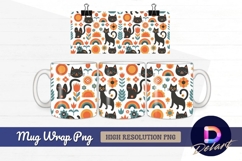 Whimsical cats and flowers seamless Mug Wrap PNG Product Image 1