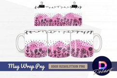 Pink watercolor floral landscape Mug Wrap PNG Product Image 1