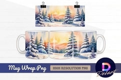 Watercolor winter landscape with snow Mug Wrap PNG Product Image 1