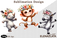 Animal clipart, Cute dancing animals Watercolor clipart Product Image 1