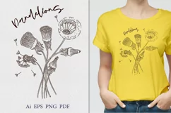 Dandelion flowers in a bouquet. Black and white drawing Product Image 1