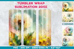 Whimsical Watercolor Dandelion Tumbler Sublimation Design Product Image 1