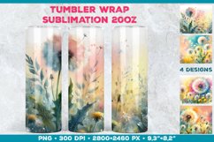 Whimsical Watercolor Dandelion Tumbler Sublimation Design Product Image 1