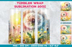 Whimsical Watercolor Dandelion Tumbler Sublimation Design Product Image 1