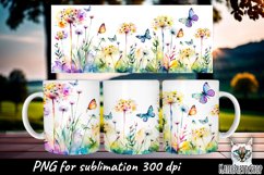 Dandelions and butterflies, flowers sublimation mug. Product Image 1