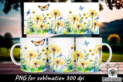 Dandelions and butterflies, flowers sublimation mug bundle. Product Image 6