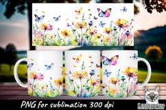 Dandelions and butterflies, flowers sublimation mug. Product Image 1