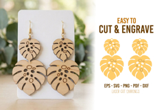 Dangle Monstera Earrings, Tropical Leave SVG Laser Cut Product Image 1