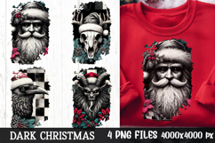 Dark Christmas PNG—gothic Santa, raven, stag skull and Krampus on distressed panels, high-res transparent 