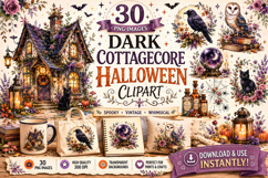 Dark Cottagecore Halloween Clipart Bundle, Gothic Halloween Product Image 1