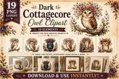 Dark Cottagecore Owl Clipart Bundle PNG 19 Elements Product Image 1