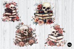 Dark Floral Book Stack Skull PNG, Gothic Books PNG Product Image 1