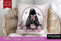 Dark Ghost Cute Pillow Sublimation Pink Halloween Pillow PNG Product Image 1