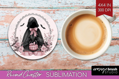 Dark Ghost Cute Round Coaster Pink Halloween Coaster PNG Product Image 1
