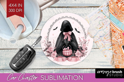 Dark Ghost Cute Car Coaster Pink Halloween Coaster PNG Product Image 1