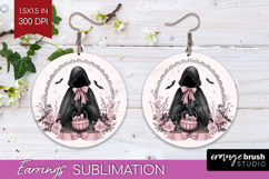 Dark Ghost Cute Round Earrings Pink Halloween PNG Product Image 1